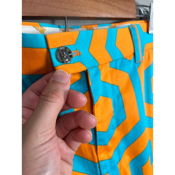 Loudmouth Golf Pants Sz 36x34L Orange And Teal Geometric Hexagon Athletic Retro - Picture 9 of 15